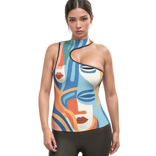 All-Over Print Women's Halter Sleeveless Asymmetrical Tank Top