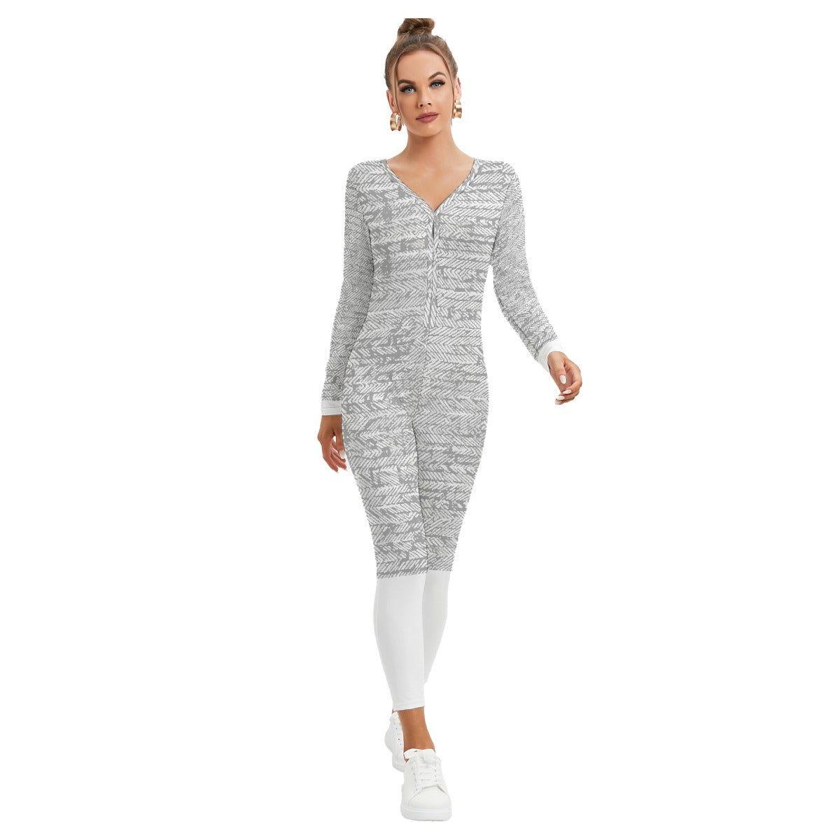 All-Over Print Women's Plunging Neck Jumpsuit