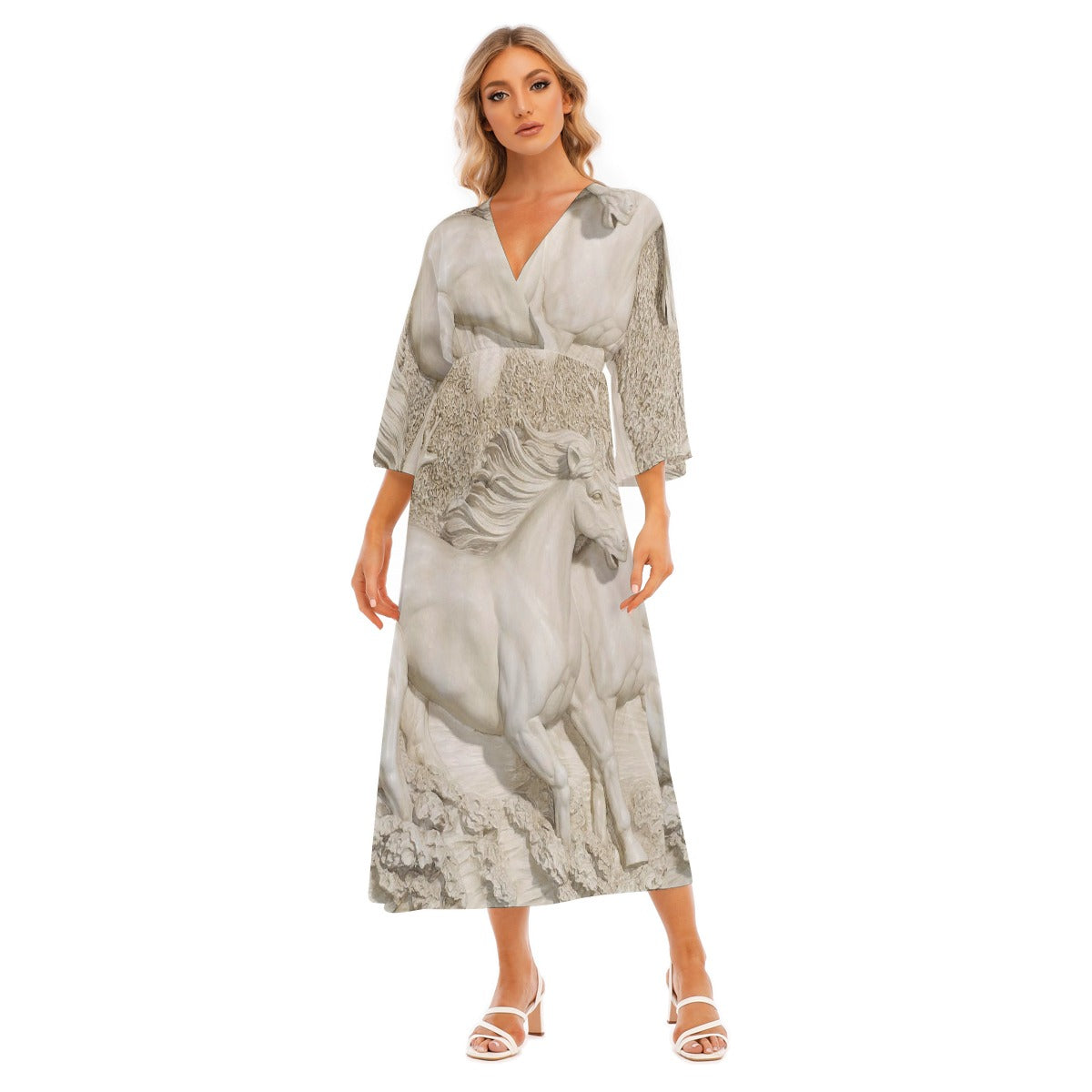 All-Over Print Women's Mid-Sleeve Long Dress