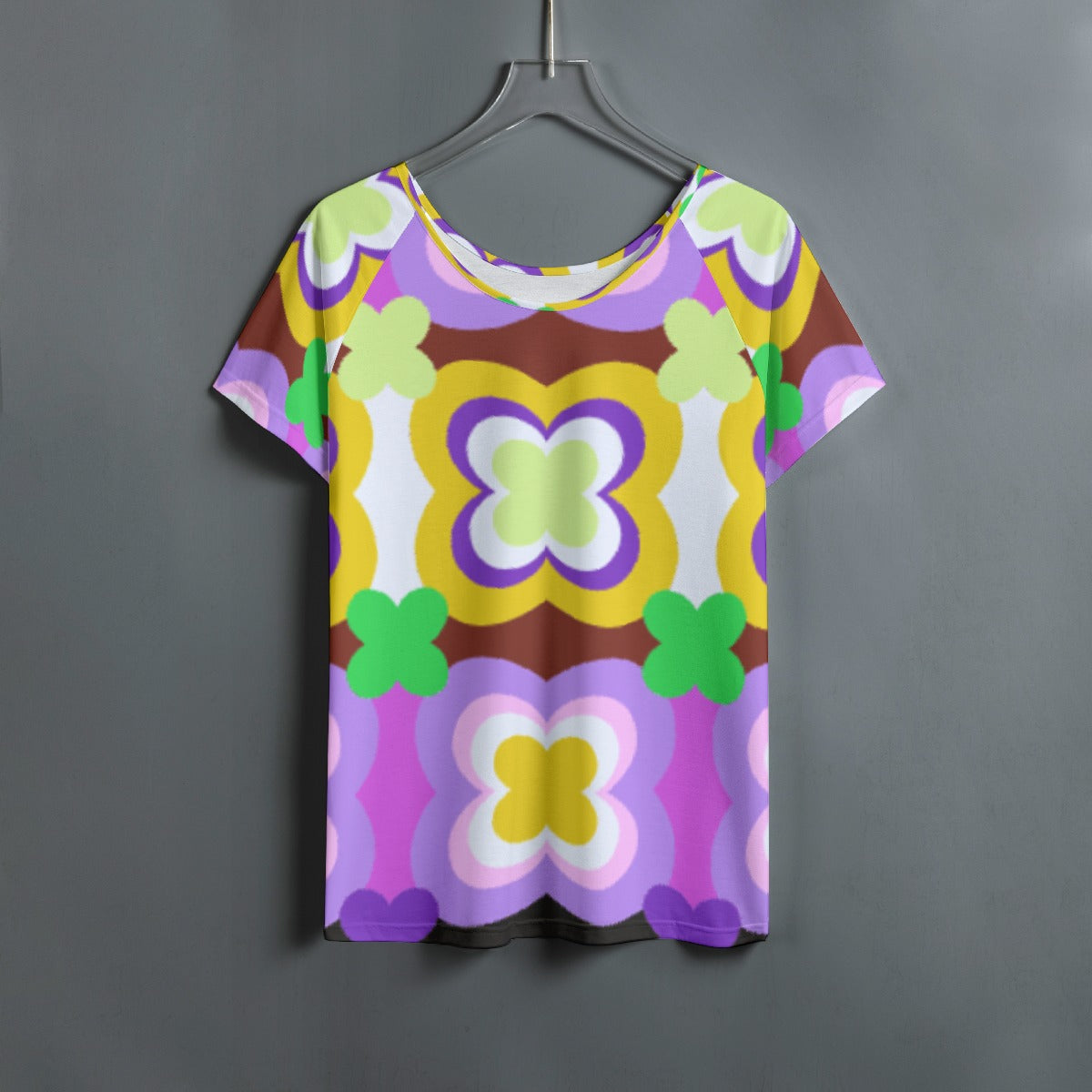 All-Over Print Women's Round Neck T-shirt With Raglan Sleeve