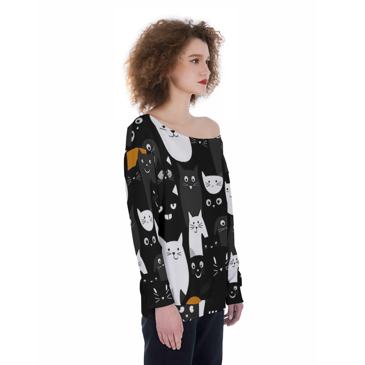 All-Over Print Oversized Women's Off-Shoulder Sweatshirt