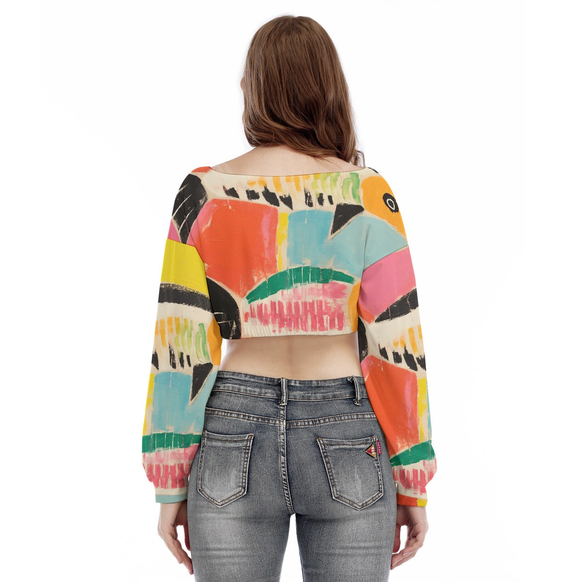 All-Over Print Women's V-neck Long Sleeve Cropped Sweatshirt
