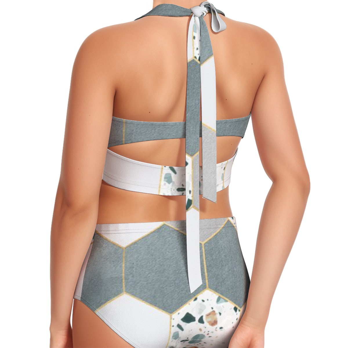 All-Over Print Women's Swimsuit Set With Halter