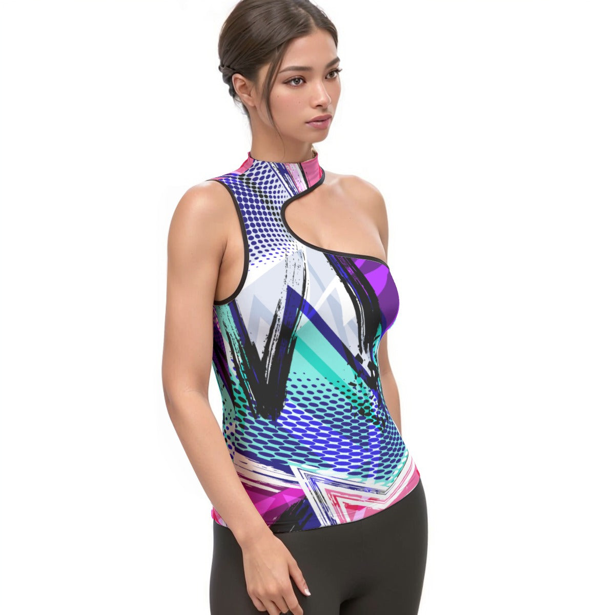 All-Over Print Women's Halter Sleeveless Asymmetrical Tank Top