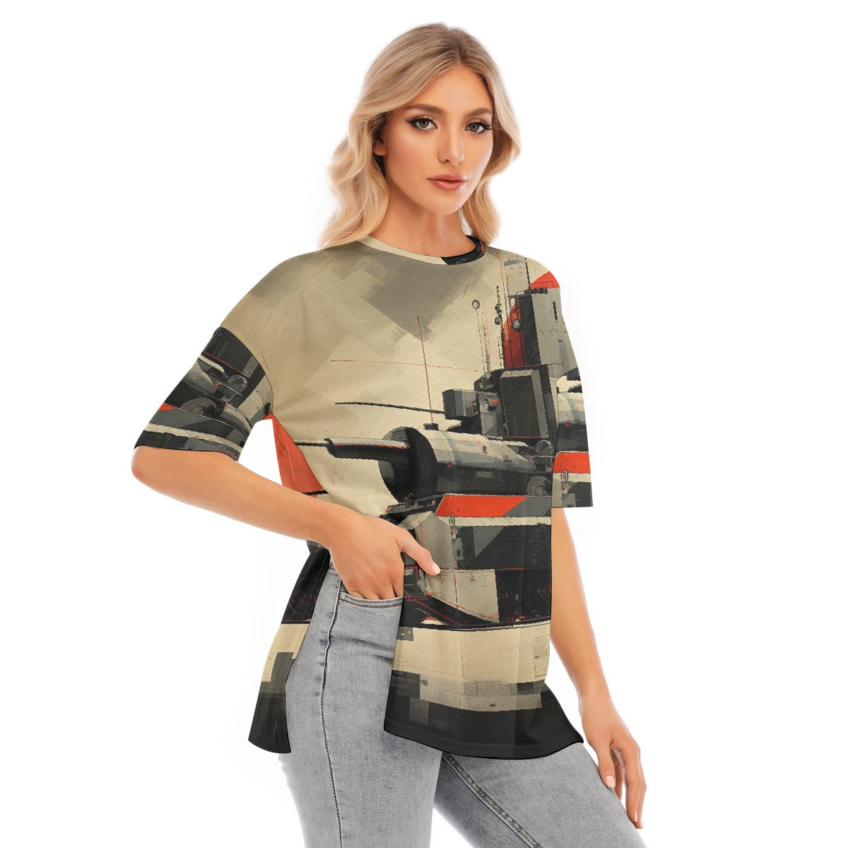 All-Over Print Women's Short Sleeves T-shirt With Hem Split