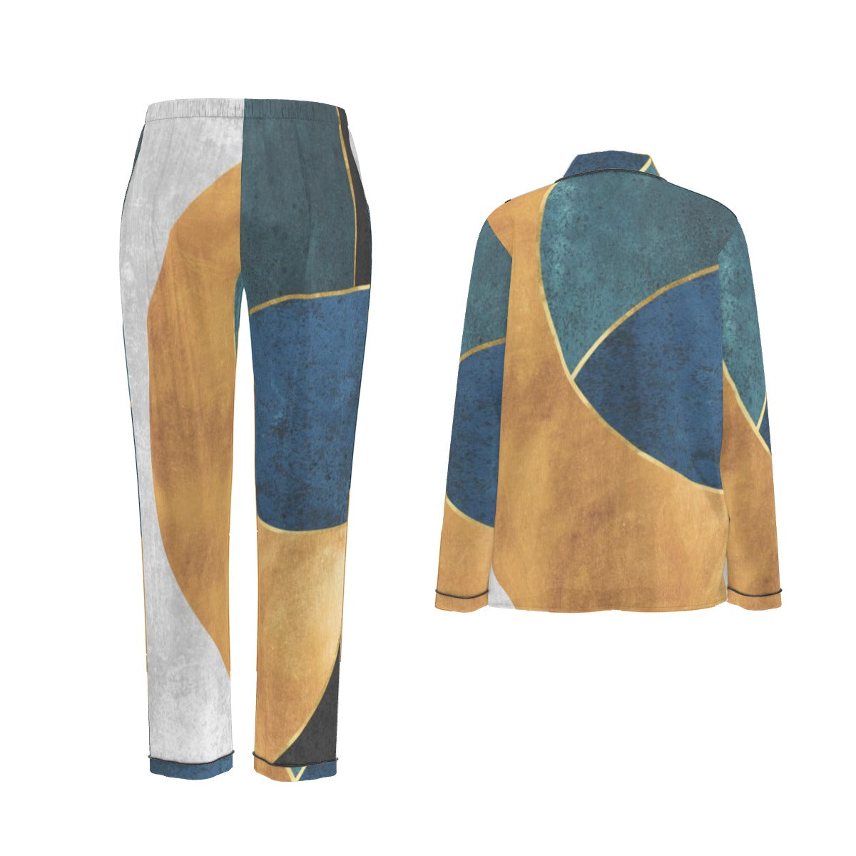 All-Over Print Women's Long Sleeve Pajama Set With Black Contrast Piping