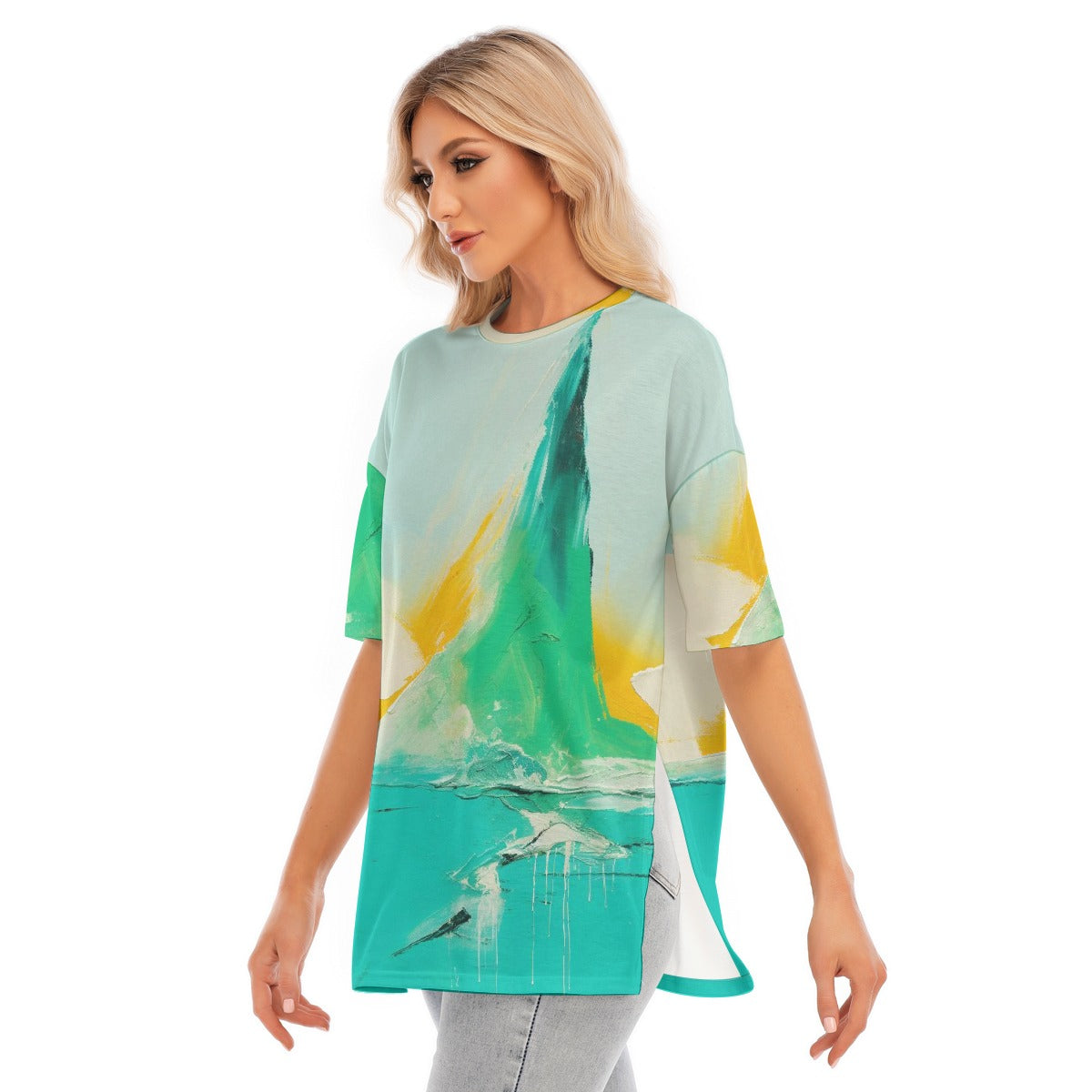 All-Over Print Women's Short Sleeves T-shirt With Hem Split