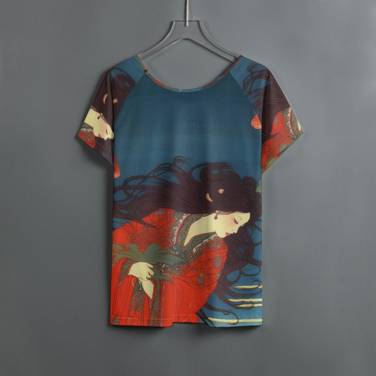 All-Over Print Women's Round Neck T-shirt With Raglan Sleeve
