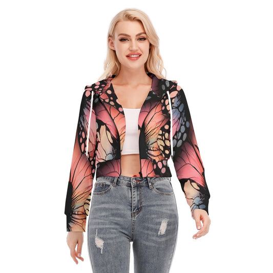 All-Over Print Women's Crop Top Hoodie With Zipper Closure