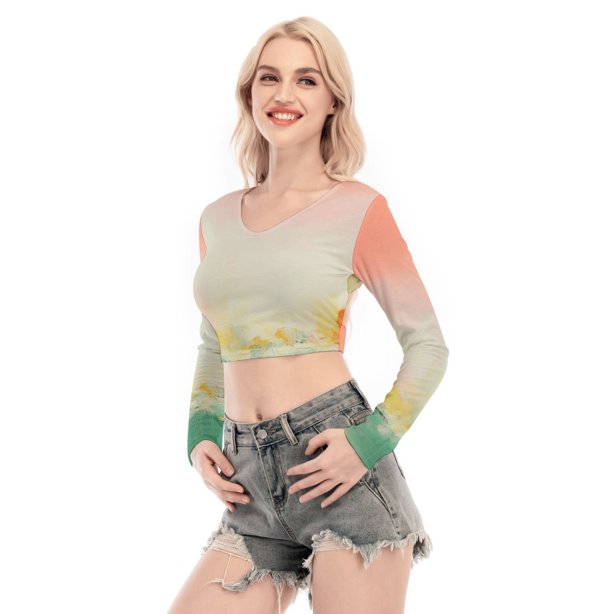 All-Over Print Women's Back Hollow T-shirt With Strap