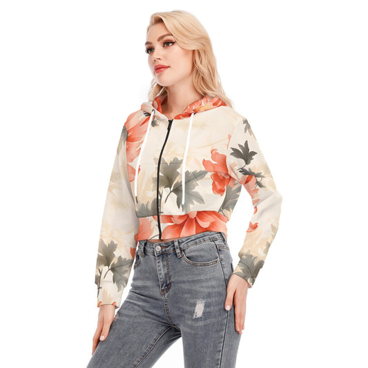 All-Over Print Women's Crop Top Hoodie With Zipper Closure