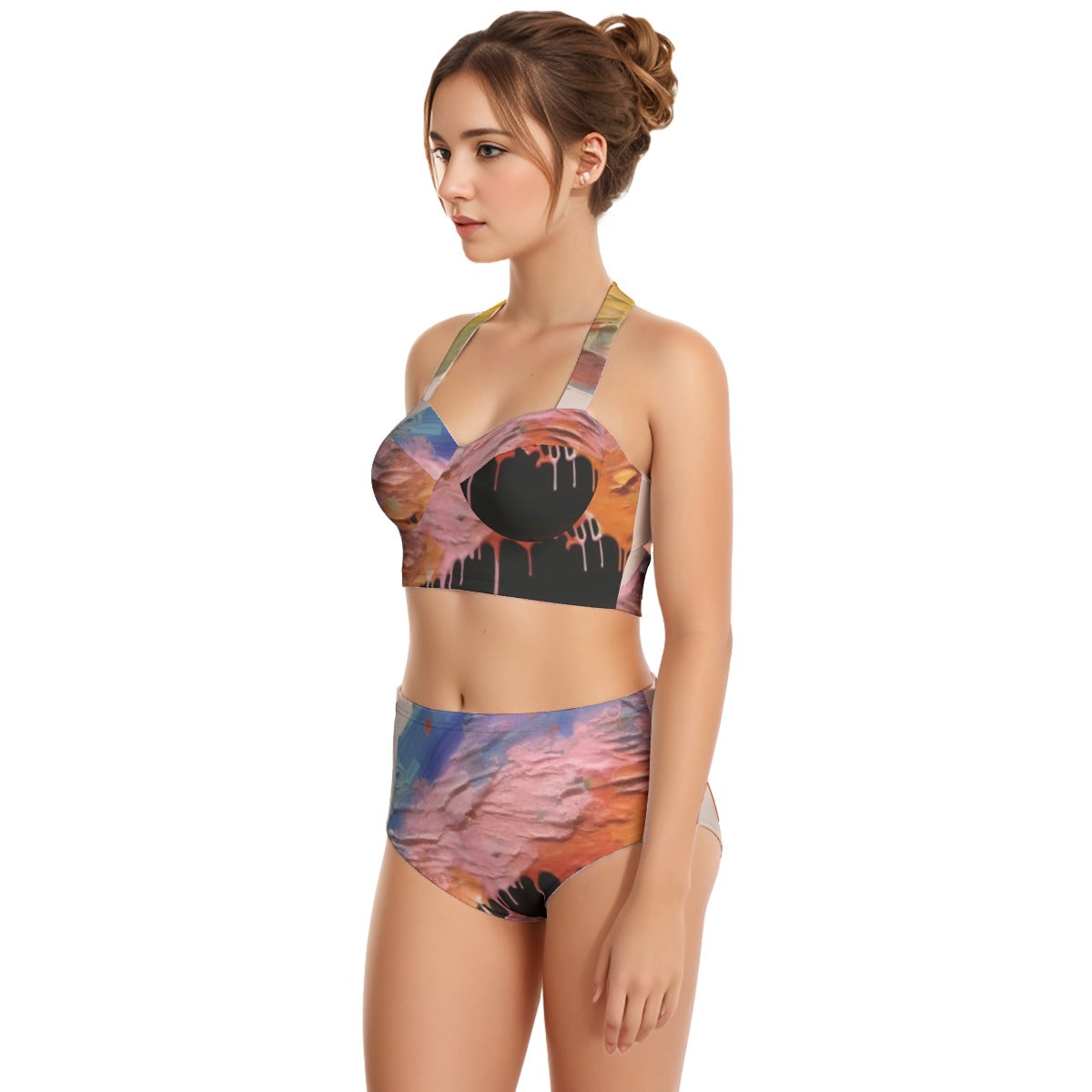 All-Over Print Women's Swimsuit Set With Halter