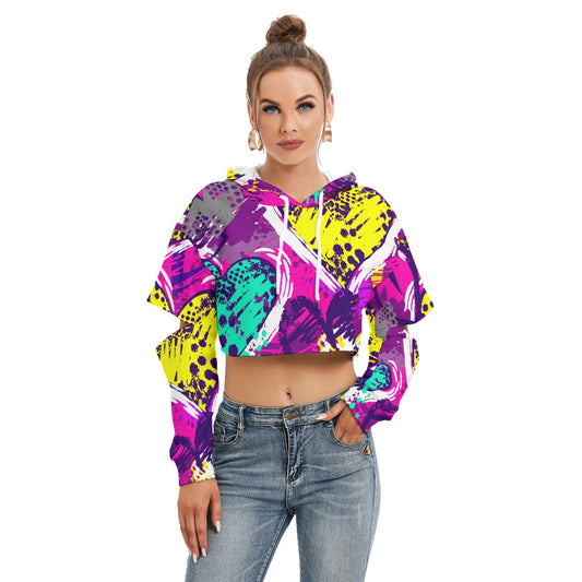 All-Over Print Women's Heavy Fleece Hoodie With Hollow Out Sleeve