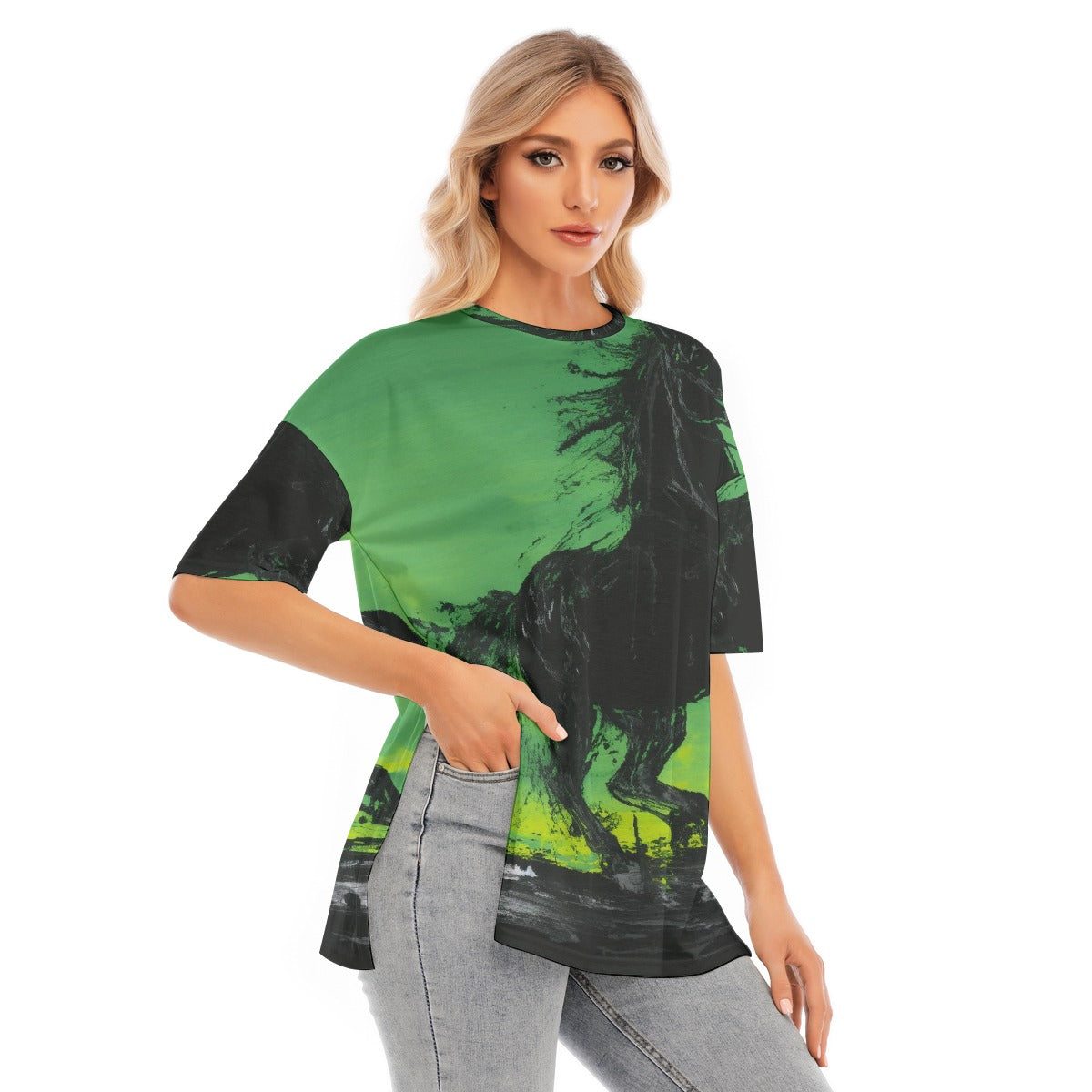 All-Over Print Women's Short Sleeves T-shirt With Hem Split