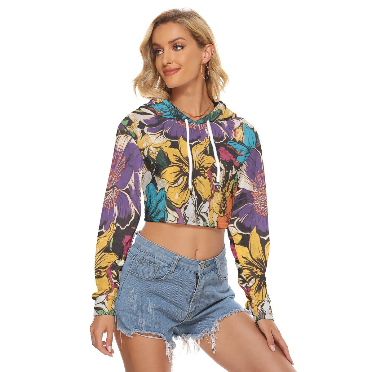 All-Over Print Women's Crop Top Hoodie|Velvet
