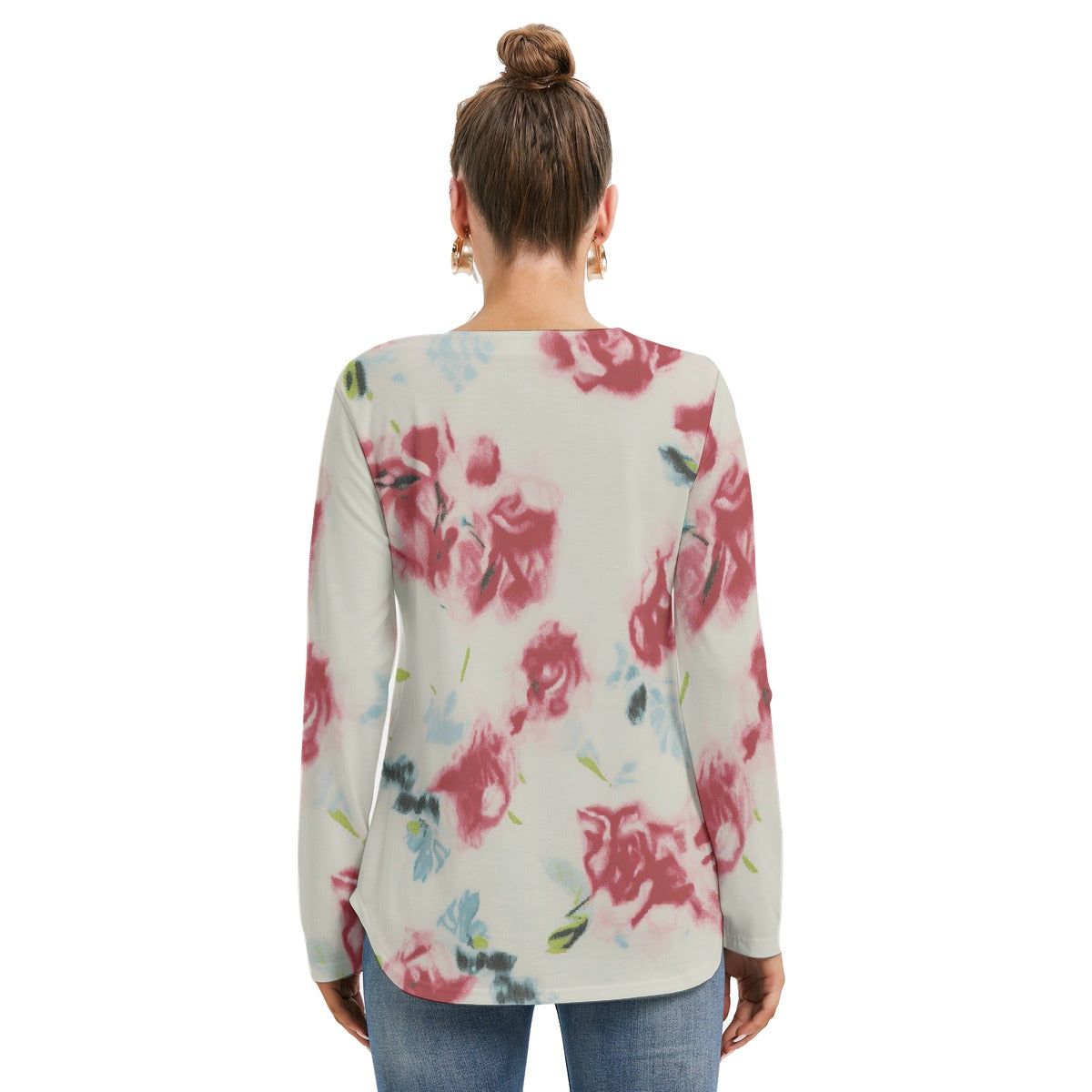 All-Over Print Women's Long Sleeve Neckline Tie Sweatshirt