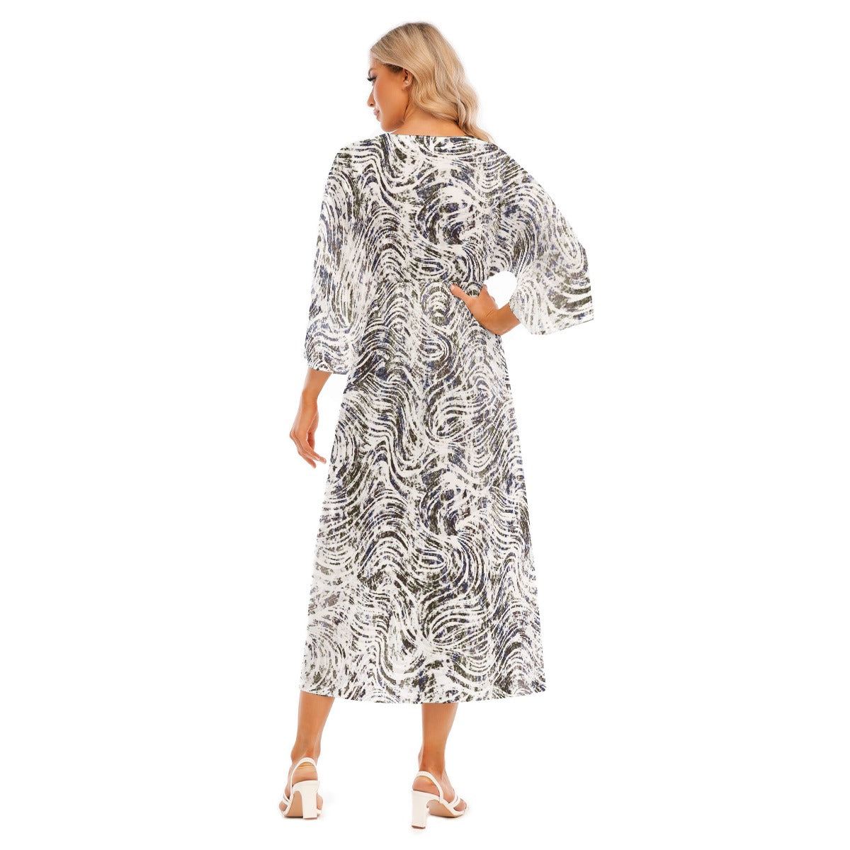 All-Over Print Women's Mid-Sleeve Long Dress