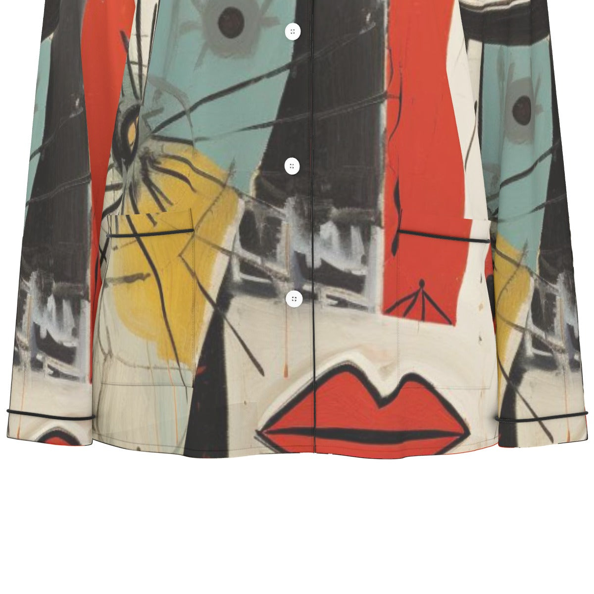 All-Over Print Women's Long Sleeve Pajama Set With Black Contrast Piping