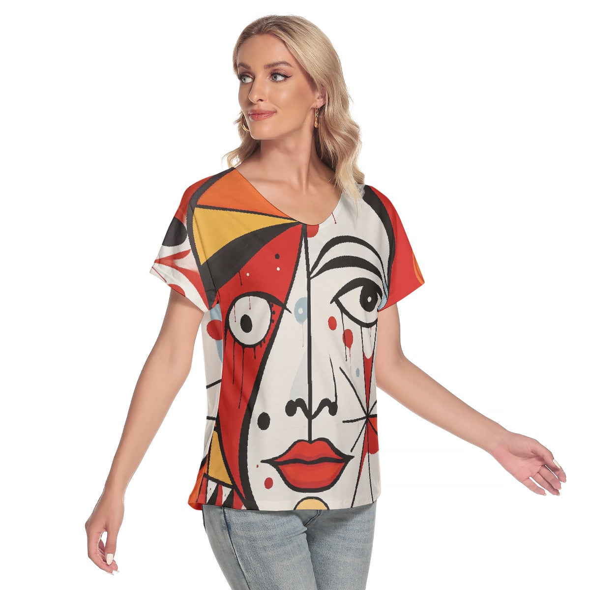 All-Over Print Women's Loose V-neck Short Sleeve T-shirt