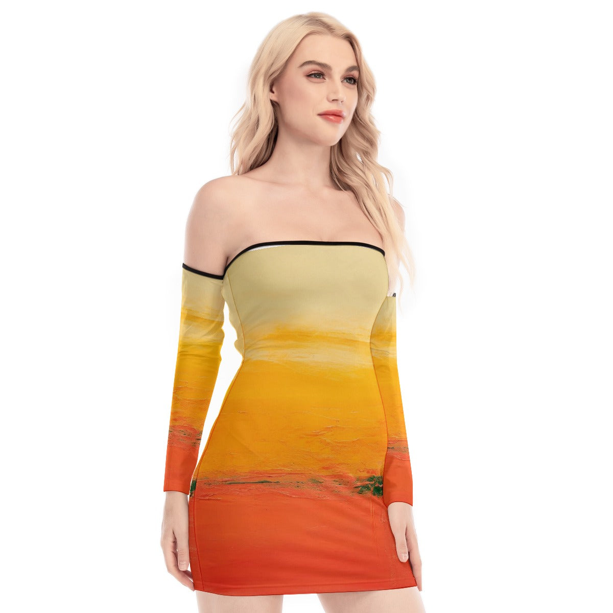 All-Over Print Women's Off-shoulder Back Lace-up Dress