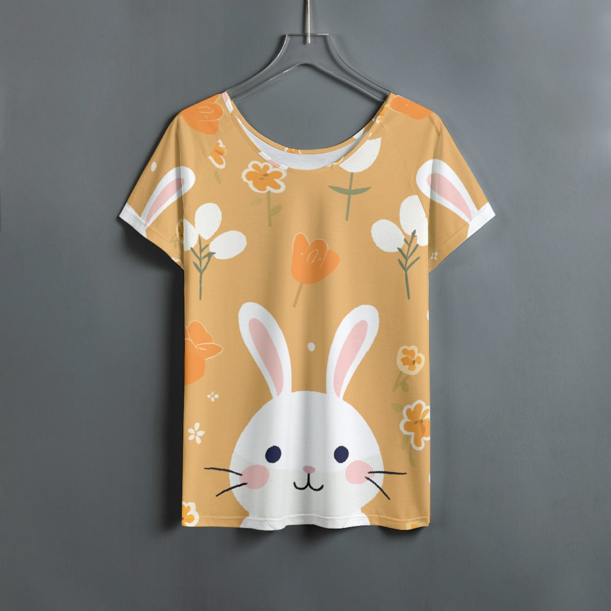 All-Over Print Women's Round Neck T-shirt With Raglan Sleeve