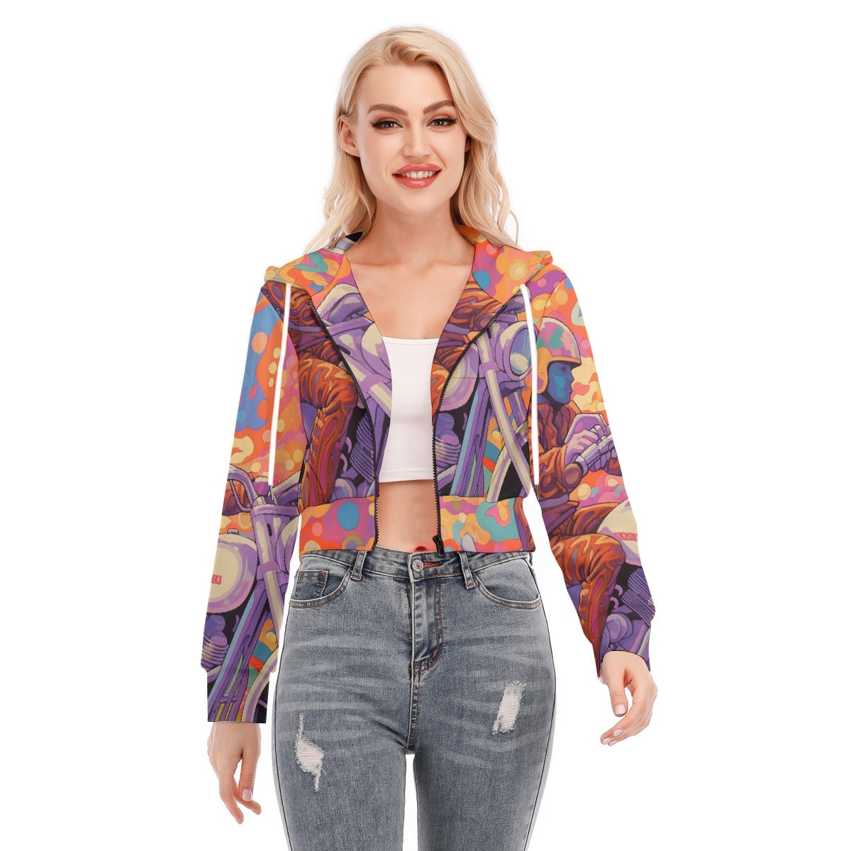 All-Over Print Women's Crop Top Hoodie With Zipper Closure
