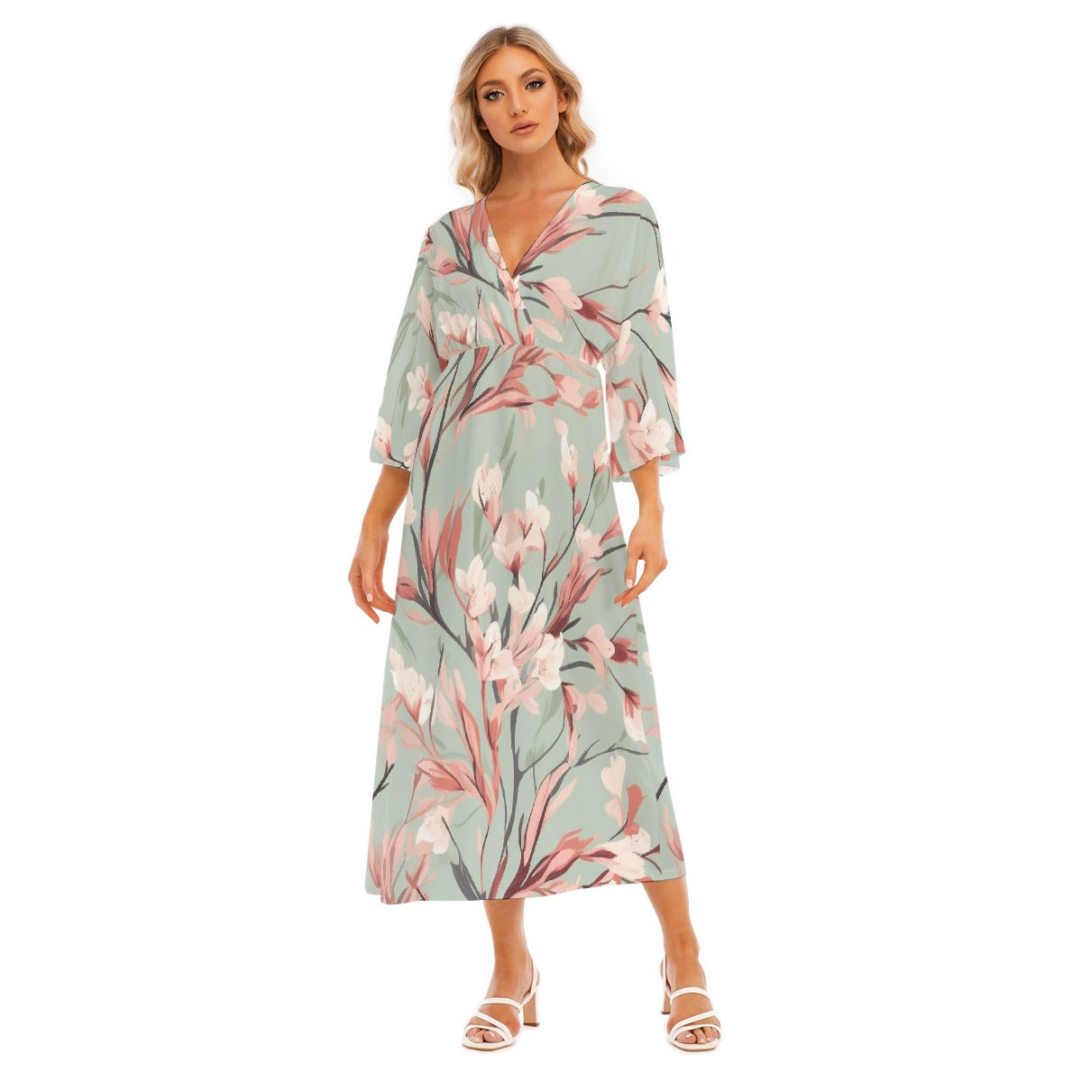 All-Over Print Women's Mid-Sleeve Long Dress