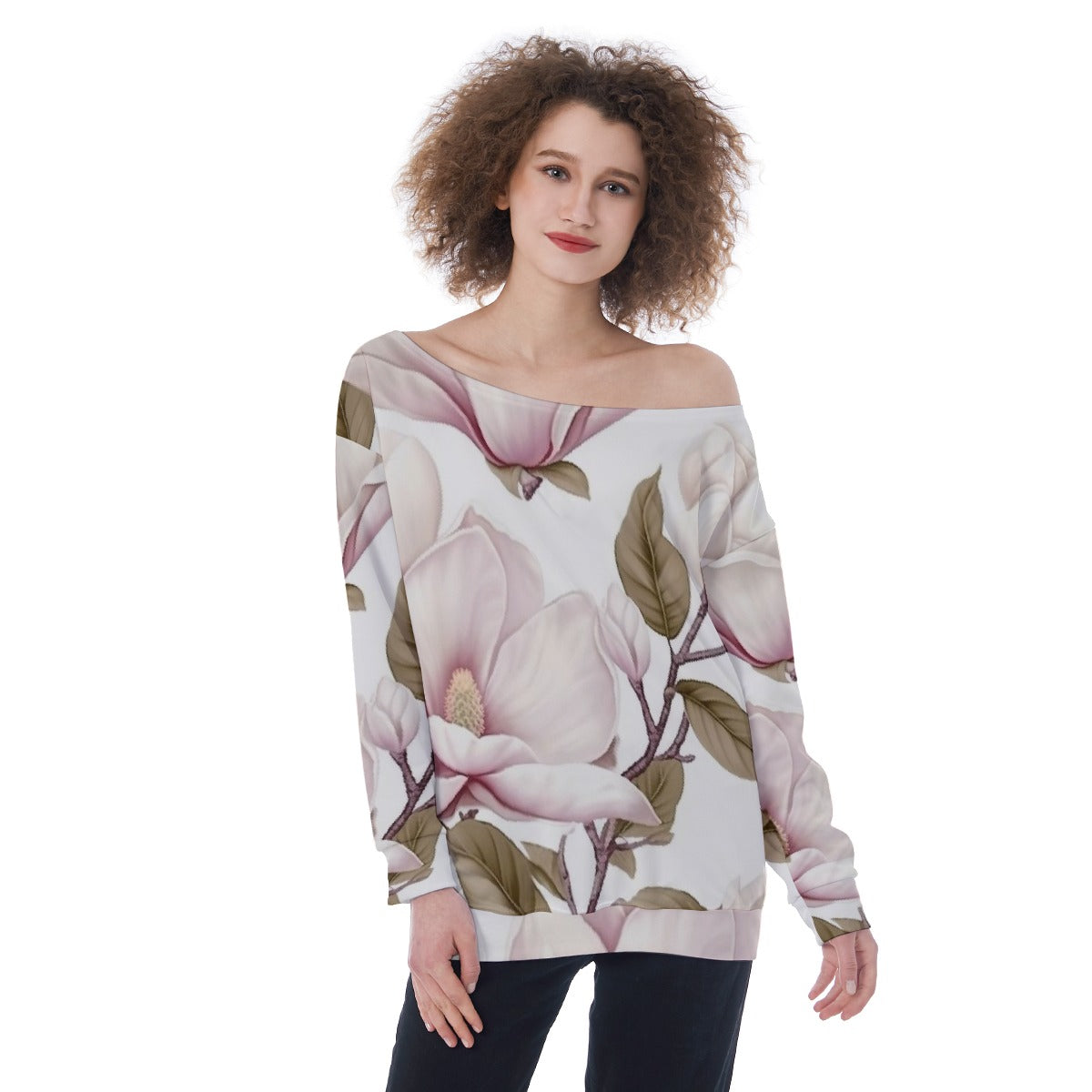 All-Over Print Oversized Women's Off-Shoulder Sweatshirt