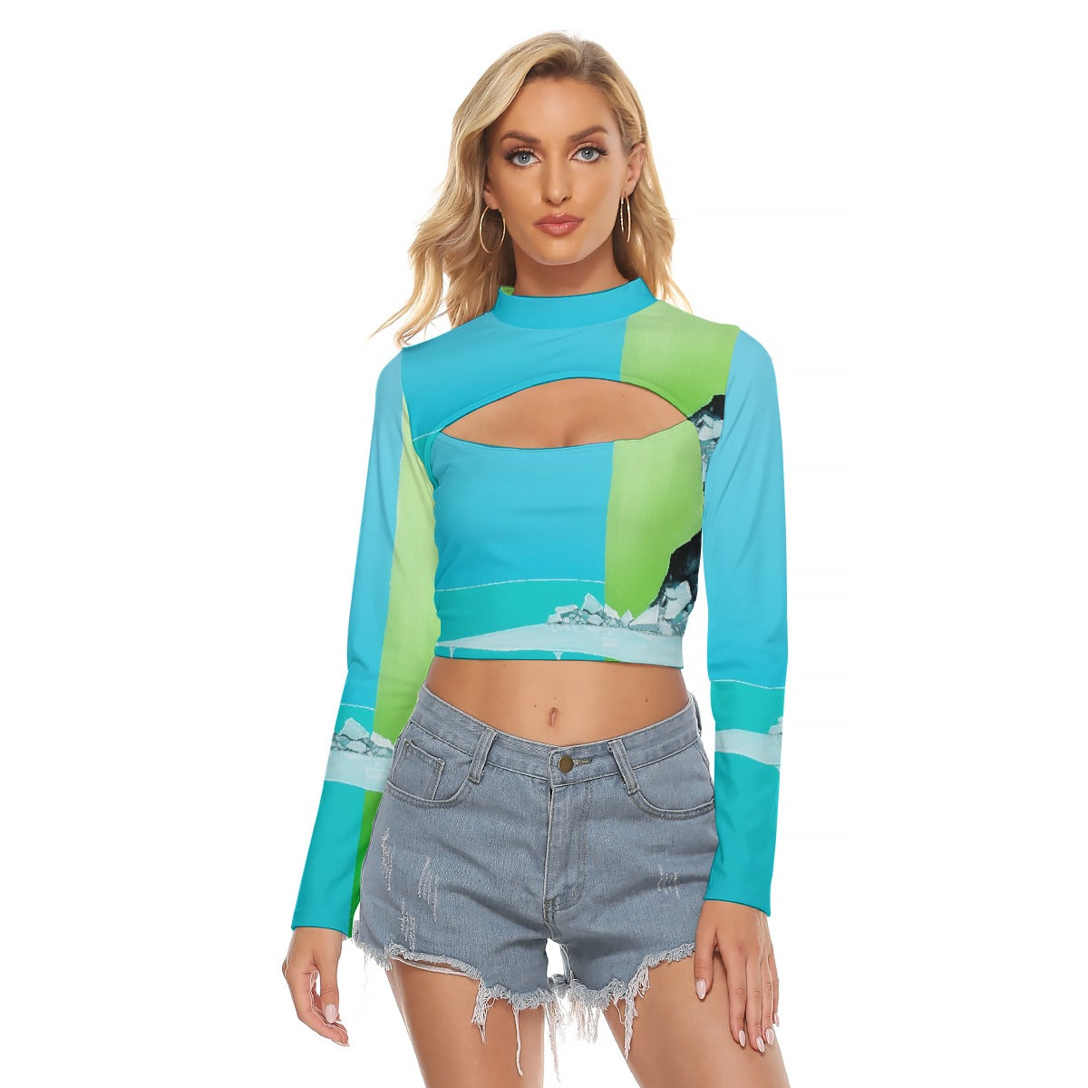 All-Over Print Women's Hollow Chest Keyhole Tight Crop Top