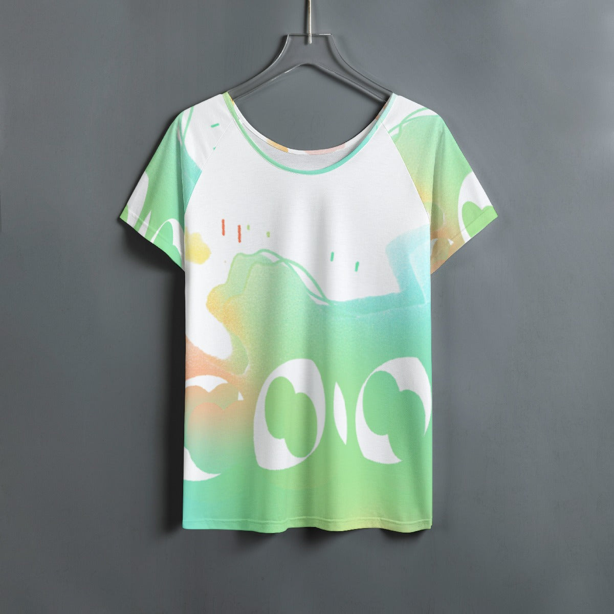 All-Over Print Women's Round Neck T-shirt With Raglan Sleeve