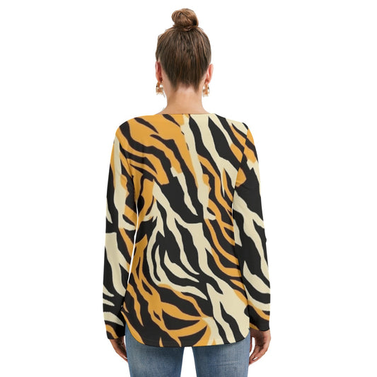 All-Over Print Women's Long Sleeve Neckline Tie Sweatshirt