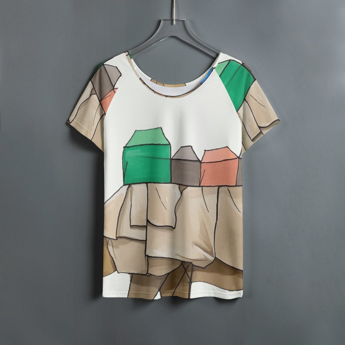 All-Over Print Women's Round Neck T-shirt With Raglan Sleeve