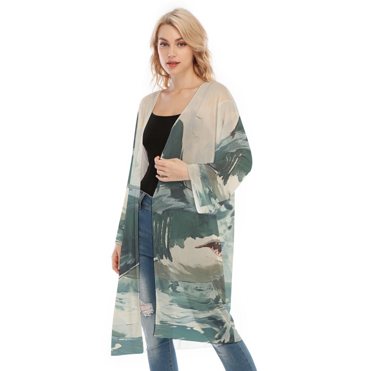 All- Over Print Women's Long Sleeve Mesh Cardigan