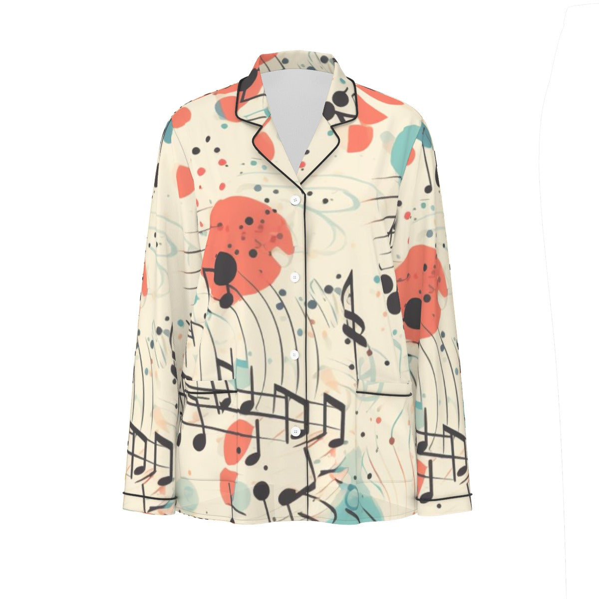 All-Over Print Women's Long Sleeve Pajama Set With Black Contrast Piping