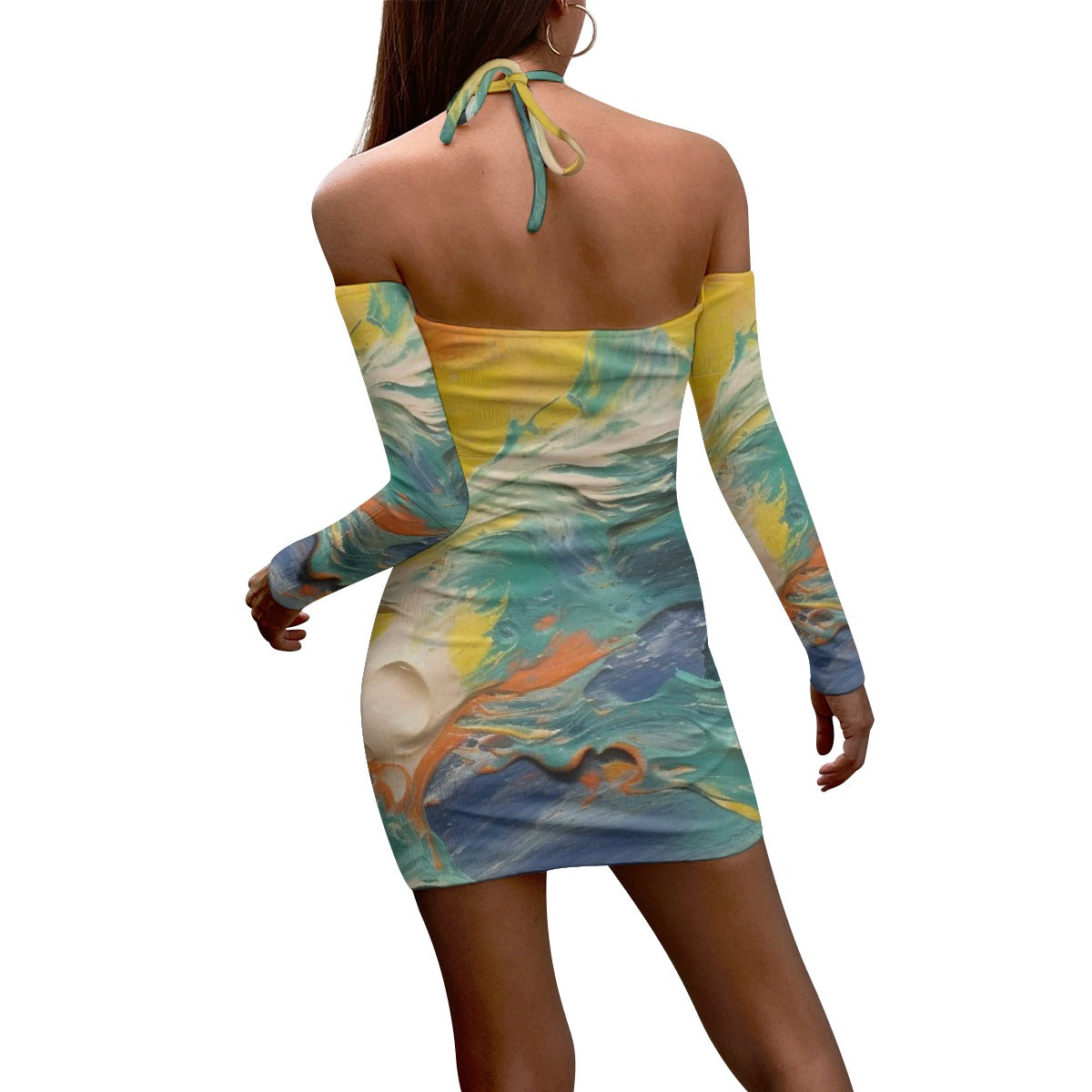 All-Over Print Women's Halter Lace-up Dress