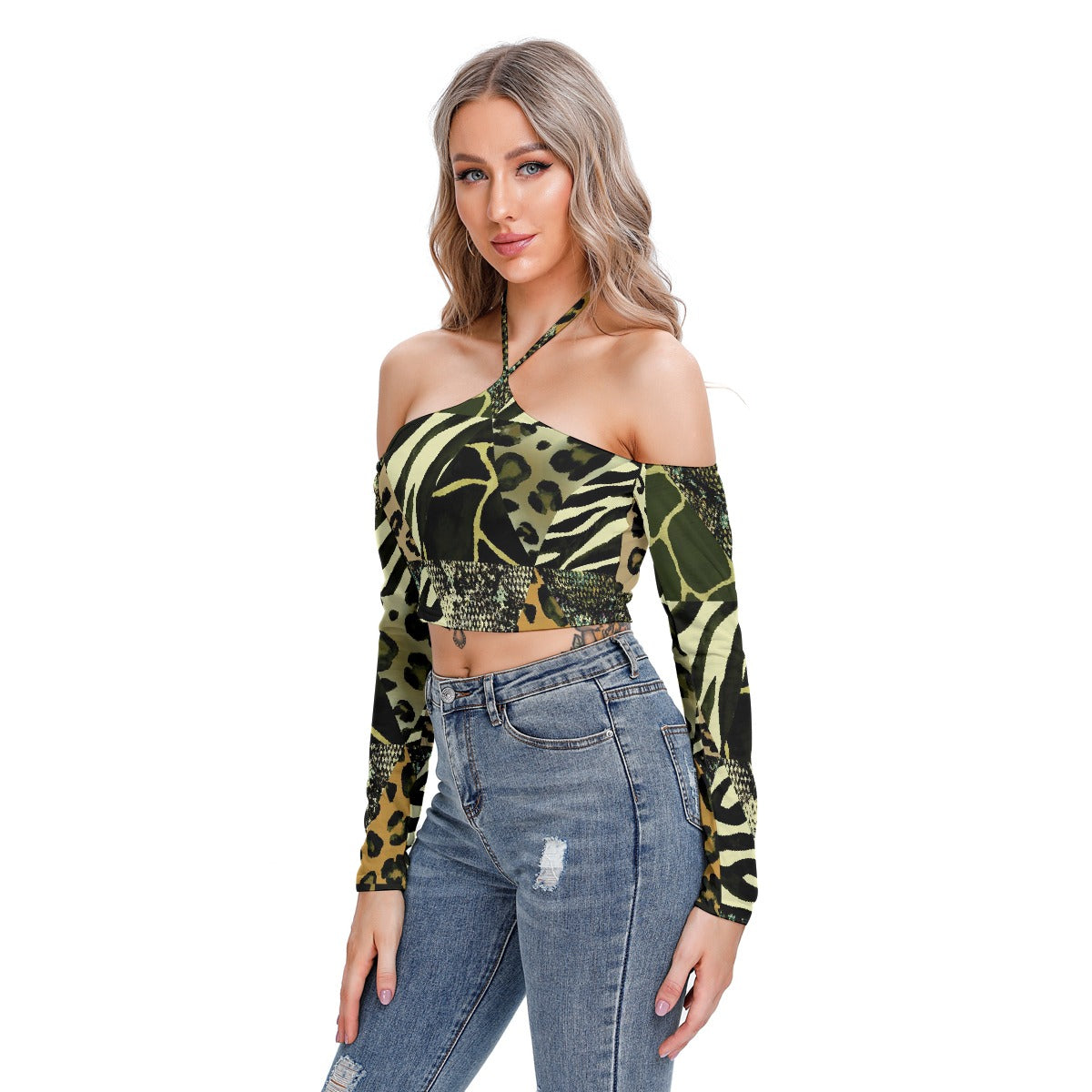 All-Over Print Women's Halter Lace-up Top