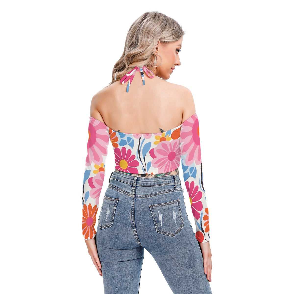 All-Over Print Women's Halter Lace-up Top