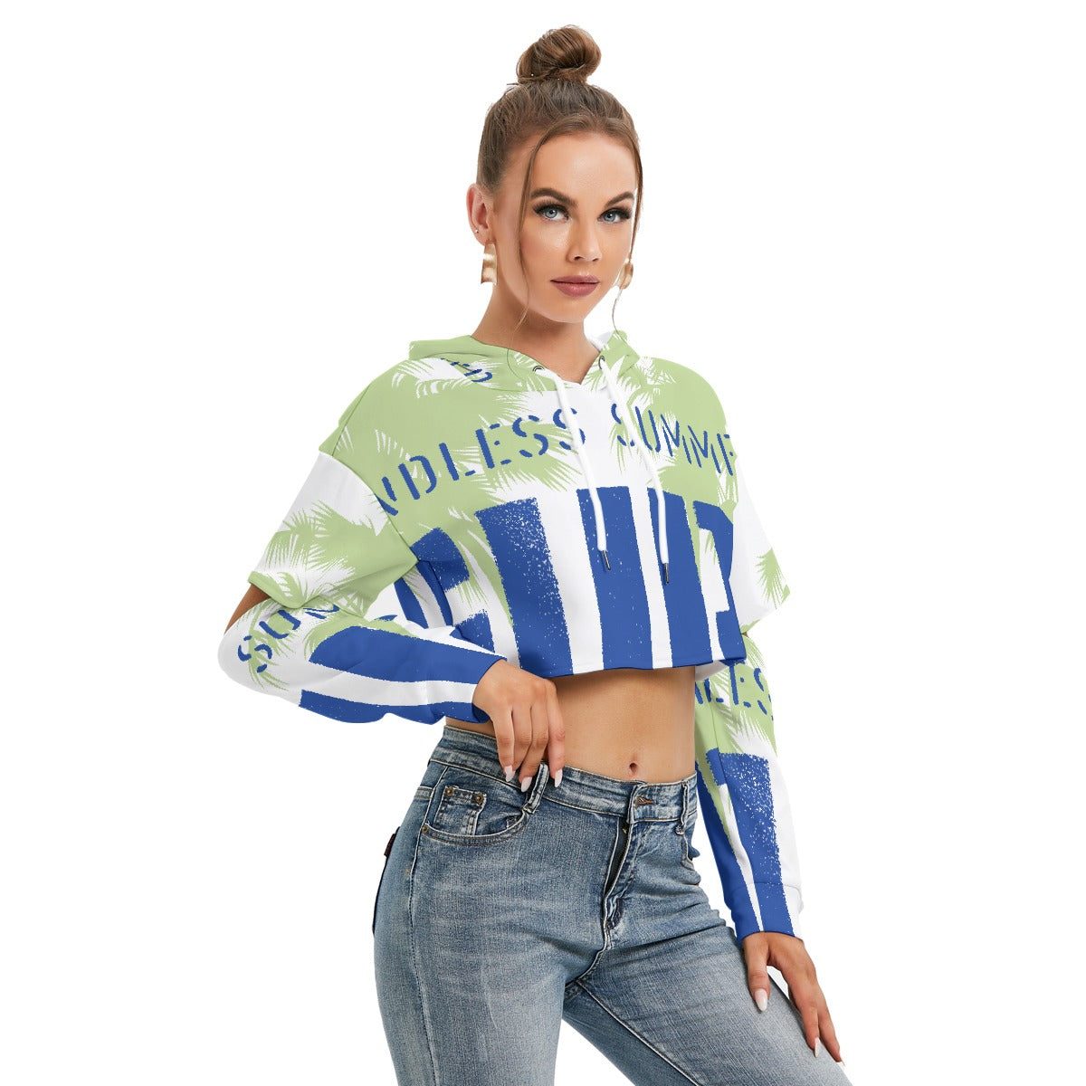 All-Over Print Women's Heavy Fleece Hoodie With Hollow Out Sleeve