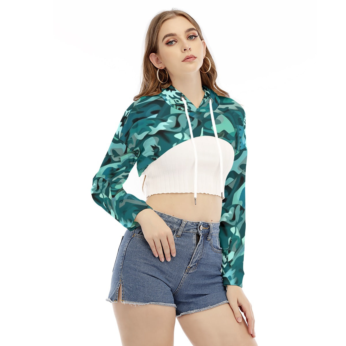 All-Over Print Women's Smock Short Hoodie With Long Sleeve