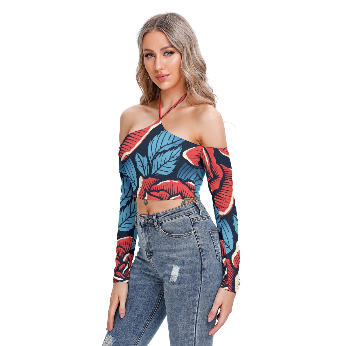 All-Over Print Women's Halter Lace-up Top