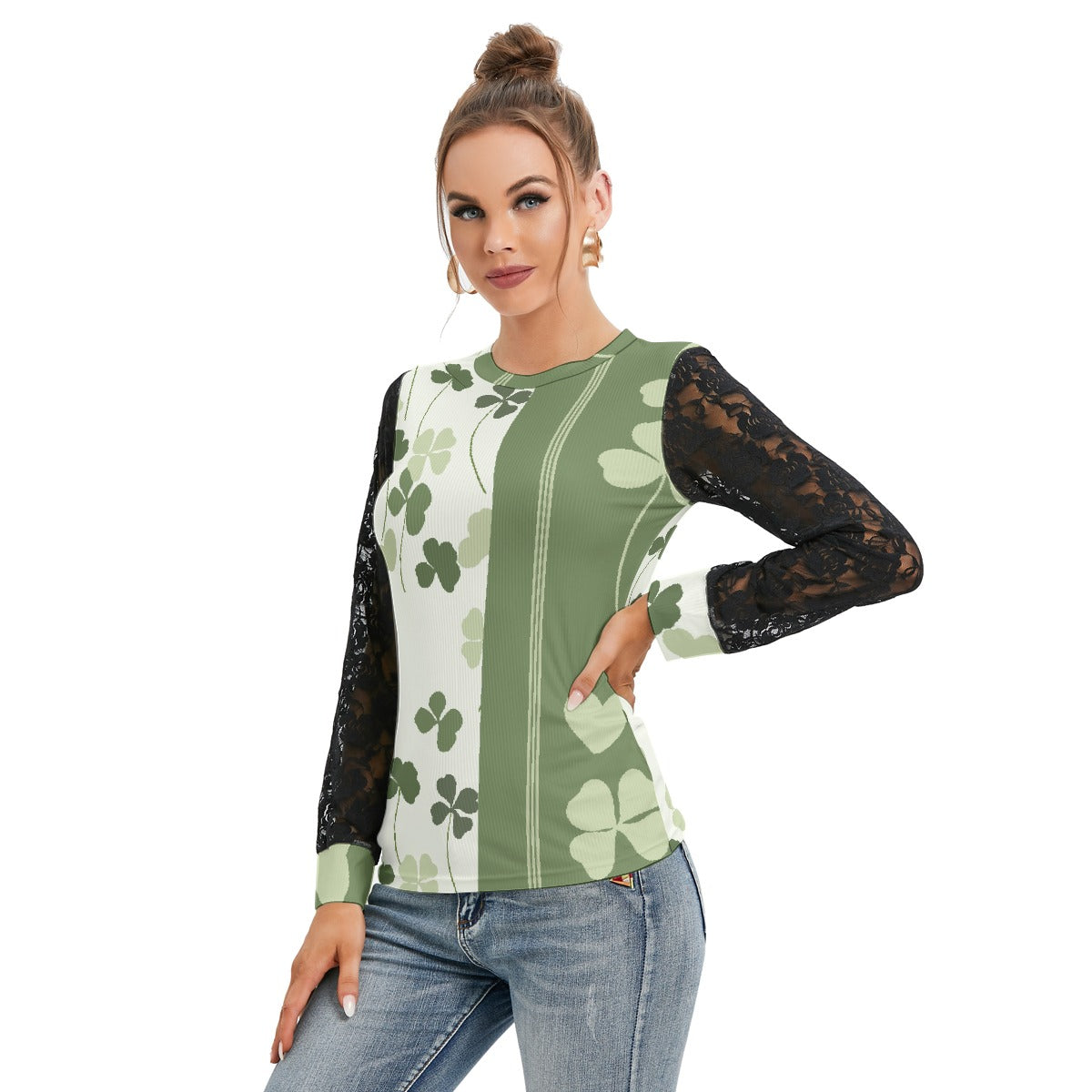 All-Over Print Women's T-shirt And Sleeve With Black Lace