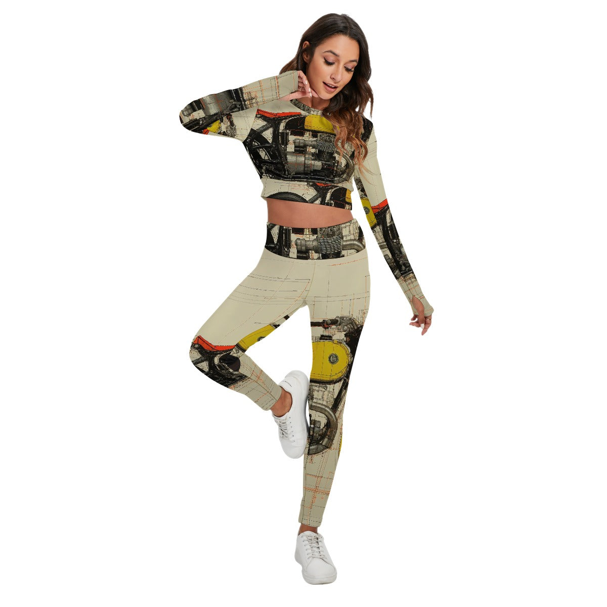 All-Over Print Women's Sport Set With Backless Top And Leggings