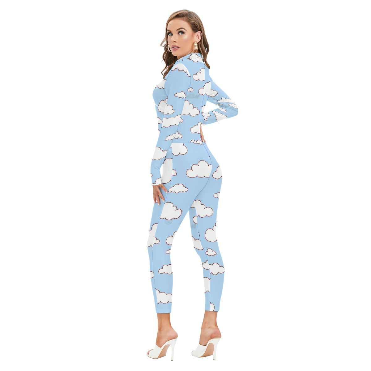 All-Over Print Women's Long-sleeved High-neck Jumpsuit With Zipper