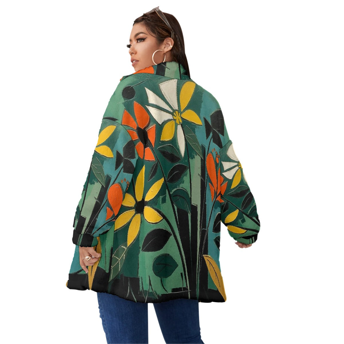 All-Over Print Unisex Borg Fleece Stand-up Collar Coat With Zipper Closure(Plus Size)