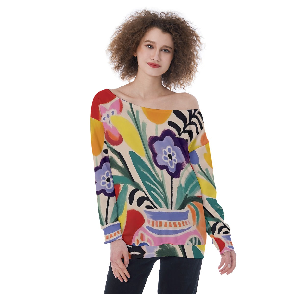 All-Over Print Oversized Women's Off-Shoulder Sweatshirt