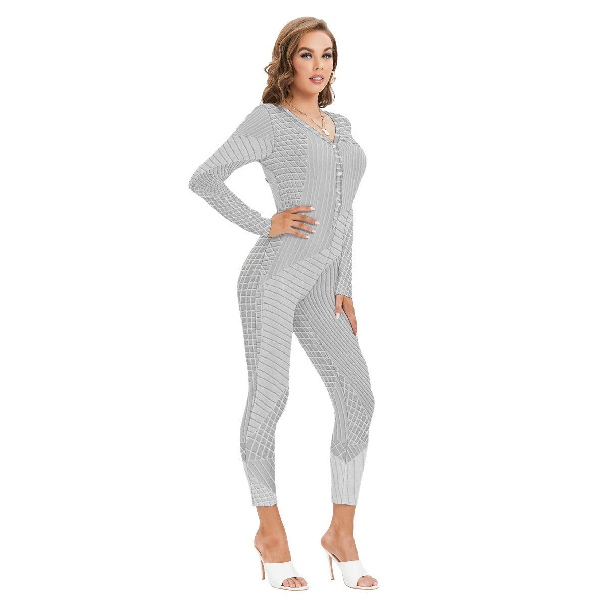 All-Over Print Women's Plunging Neck Jumpsuit