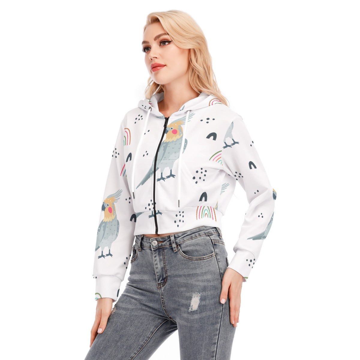 All-Over Print Women's Crop Top Hoodie With Zipper Closure