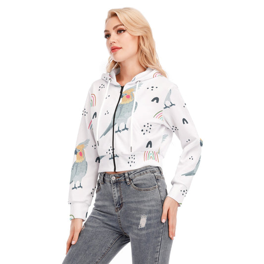 All-Over Print Women's Crop Top Hoodie With Zipper Closure