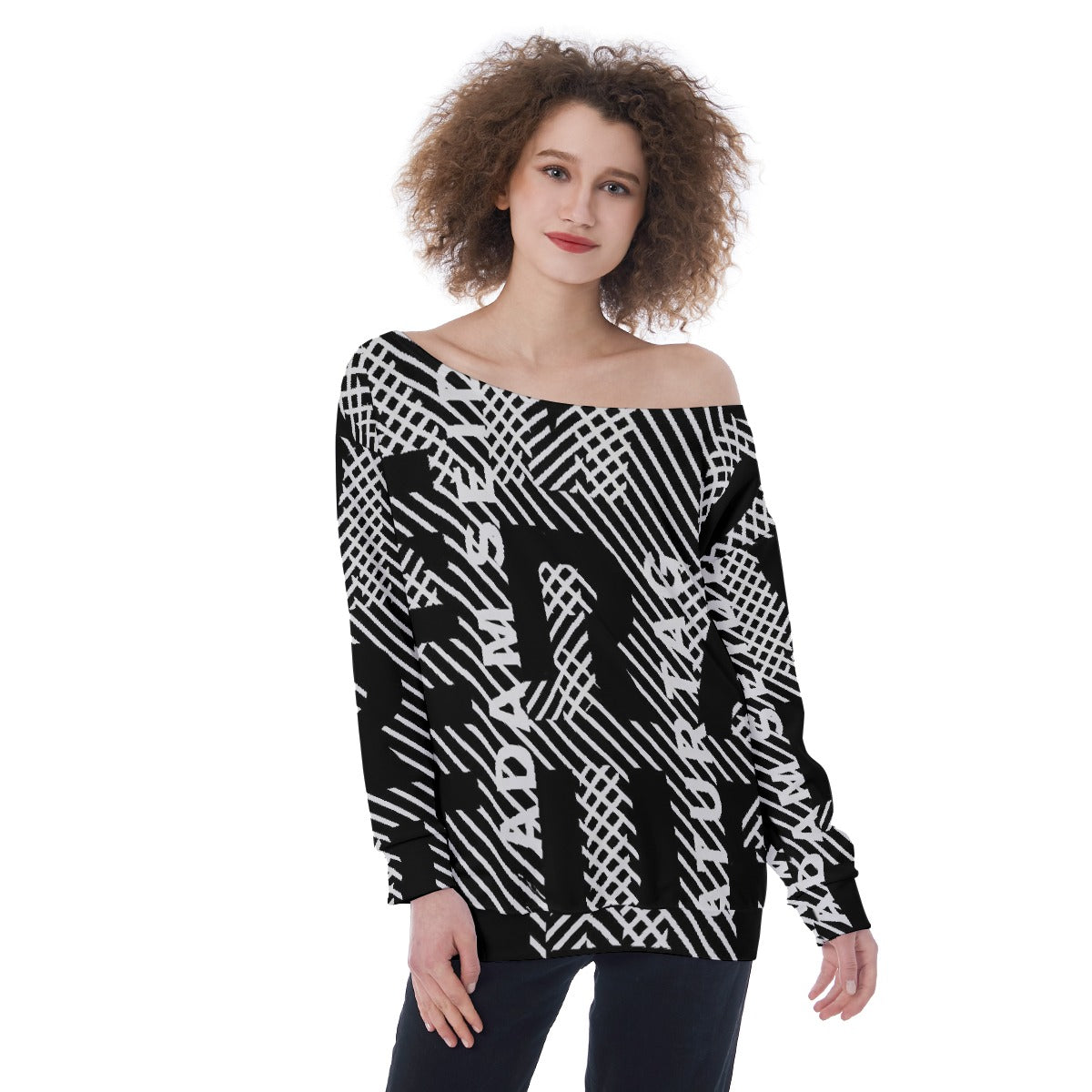 All-Over Print Oversized Women's Off-Shoulder Sweatshirt