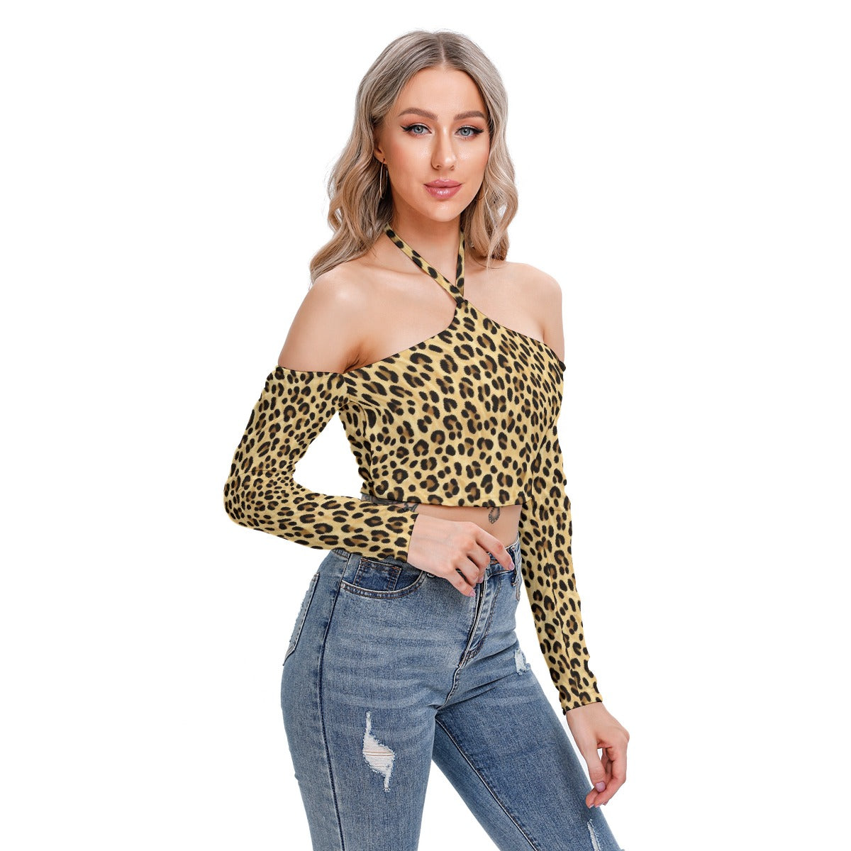 All-Over Print Women's Halter Lace-up Top